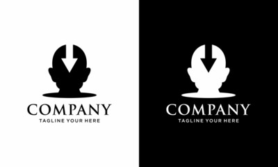 Human head profile and arrow line icon, growth mindset, potential development, leadership education concept, retraining course, motivational psychology, strategic thinking, vector design. 