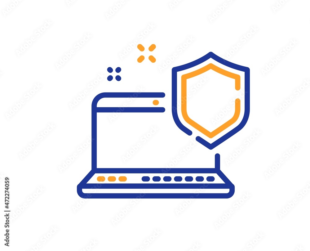 Poster computer security line icon. laptop privacy sign. online safe defense symbol. colorful thin line out