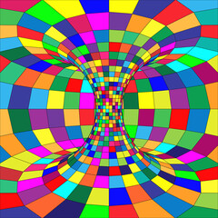 Polygonal torus of multicolored squares with diminishing perspective. Colorful vector illustration