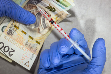 The cost of vaccinations and research on a new variant of Omicron, Concept, Receiver in laboratory...