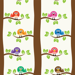 vector seamless repeating pattern with birds and trees