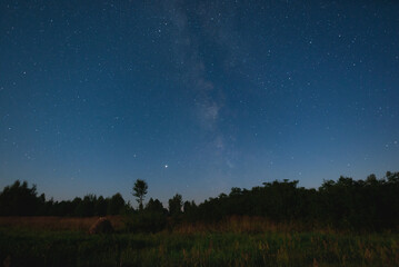 Obraz na płótnie Canvas Night sky with milky way over the forest summer night