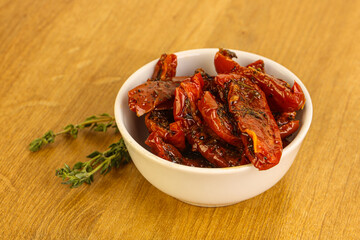 Sun-dried natural Italian tomato in the bowl