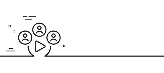 Video conference line icon. Online meeting sign. Video teamwork symbol. Minimal line illustration background. Video conference line icon pattern banner. White web template concept. Vector