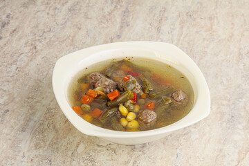 Tasty dietary soup with meatballs