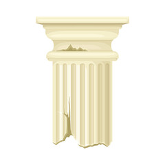 Old broken marble pillar, antique stone column ruin, architectural element vector illustration