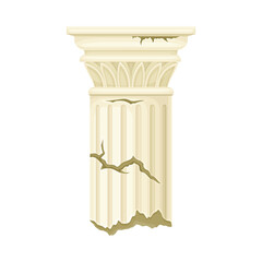 Old broken marble pillar, antique architecture element vector illustration