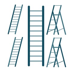 Set of ladders in a flat style. Vector image for web design on a white background.