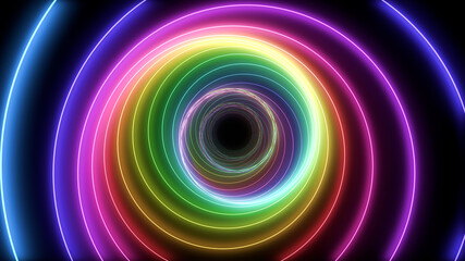 Tube Neon lines rainbow colored 3D illustration background