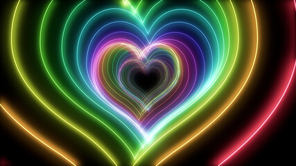 Heart Tube Neon lines rainbow colored 3D illustration background