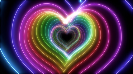 Heart Tube Neon lines rainbow colored 3D illustration background