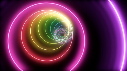 Tube Neon lines rainbow colored 3D illustration background