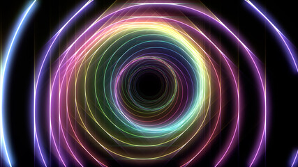 Tube Neon lines rainbow colored 3D illustration background