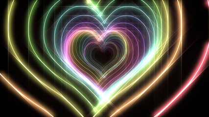 Heart Tube Neon lines rainbow colored 3D illustration background
