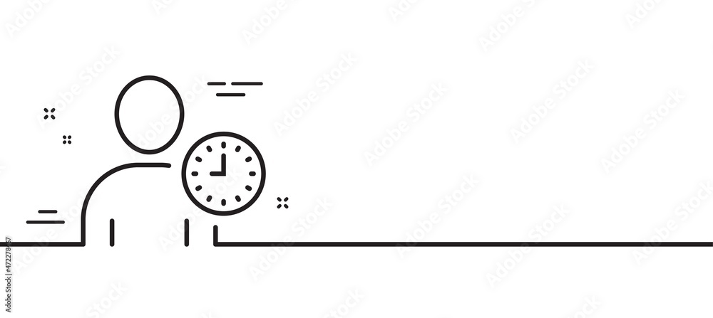 Poster user with clock line icon. profile avatar with time sign. person silhouette symbol. minimal line ill
