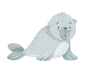 Cute baby seal. Funny adorable arctic animal character cartoon vector illustration
