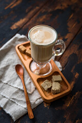 Halva latte. Coffee recipe trend.