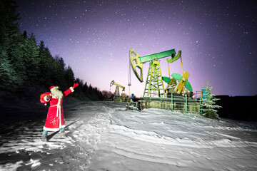 Santa Claus starry night in the mountains.