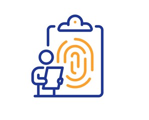 Fingerprint clipboard line icon. Finger print scan sign. Biometric identity symbol. Colorful thin line outline concept. Linear style fingerprint icon. Editable stroke. Vector