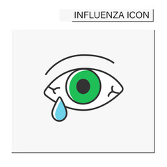Tearing color icon. Eye irritation due to cold, flu. Viral or bacterial infections. Healthcare. Influenza concept. Isolated vector illustration