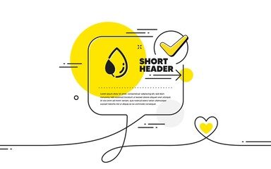 Mint leaf with water drop icon. Continuous line check mark chat bubble. Nature plant dew sign. Environmental care symbol. Leaf dew icon in chat comment. Talk with heart banner. Vector