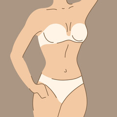 Illustration of pretty woman in beautiful lingerie. Bra and panties set. Abstract figure.