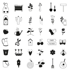 Big set of gardening icons. Vector collection of flower pots, plants, tools, vegetables.