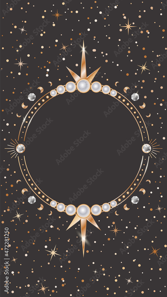Canvas Prints ornate celestial card template. festive dark vector astrological background with a copy space. round