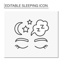 Eyes line icon. Closed eyes. Nighttime. Dreaming. Sleeping concept. Isolated vector illustration. Editable stroke