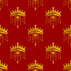 Esoteric golden eyes. Abstract seamless pattern.