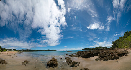 Panorama of a beach in new Zealand