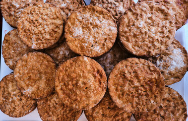 Pile of cookies on table