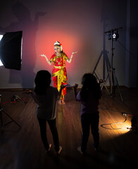 Bharatnatyam dancer teaching in her studio 