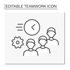 Cooperation line icon. Effective and efficient work of three men. Achieving common goals. Teamwork concept. Isolated vector illustration. Editable stroke