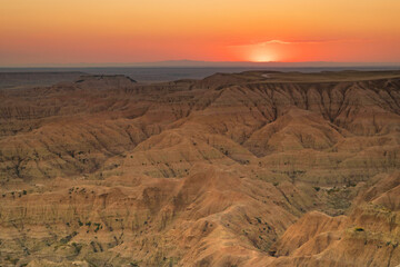 Sunset In Badlands National Park In Summer