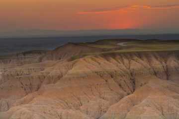 Fototapeta na wymiar Sunset Over The Hills Of Badlands National Park