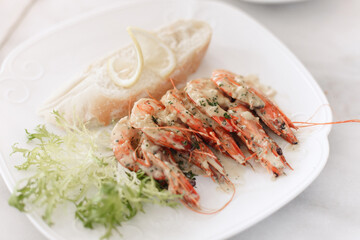 Grilled shrimps on a plate