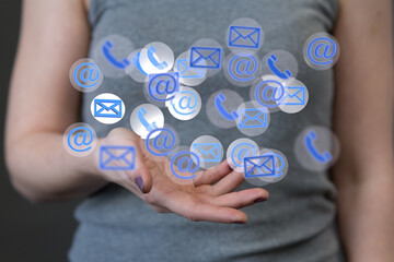 holding letter icon,email icons .Contact us by newsletter email and protect your personal information from spam mail. Customer service call center contact us.