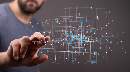 Neural network 3D illustration. Big data and cybersecurity