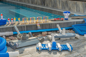 Service and maintenance of the pool.Check the PH of the pool.Liquid test the pH of the pool. Kit...