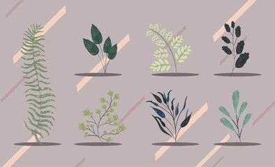 seven watercolor leaves