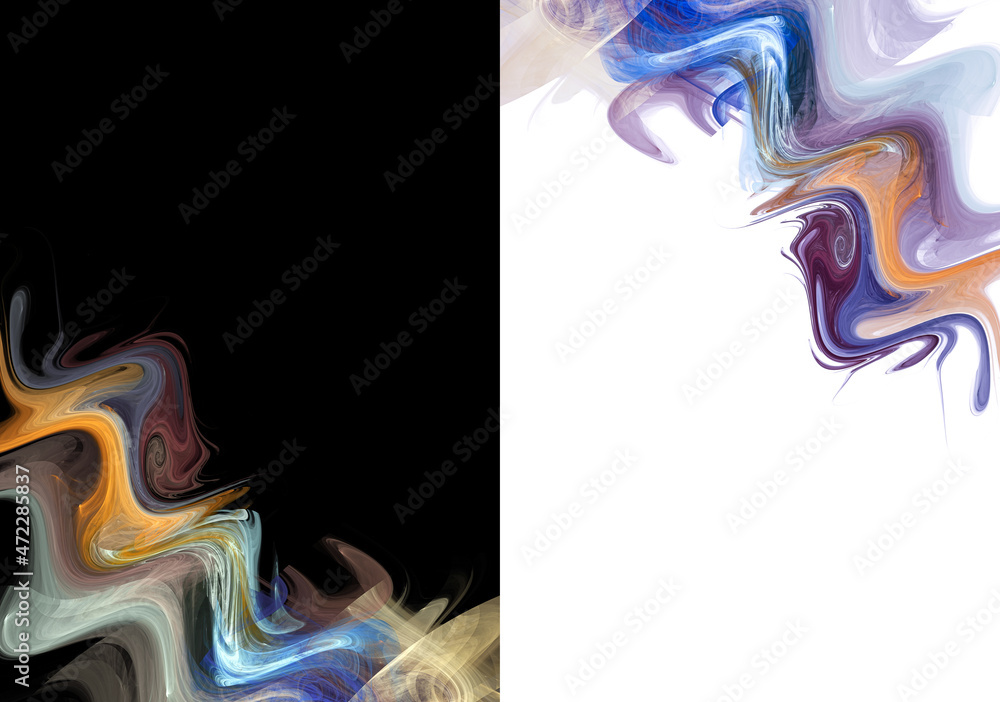 Poster colorful waves take up part of the white and black backgrounds. imitation of a drawing in watercolor