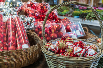 Close up of Christmas ornaments and decorations.