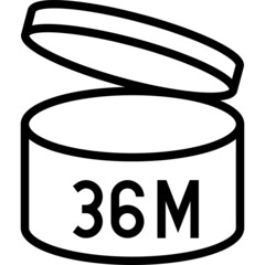 Period after opening 36M label line icon, vector illustration