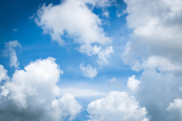 Naklejka na ściany i meble Blue Sky Background With Tiny Clouds. Paradise sky background.