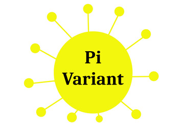 Covid Pi variant in yellow with the words Pi variant in black isolated on white background - 472286812