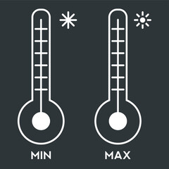 Weather icons set. Weather, sunny day, cold day, sun, snowflakes, vector illustration. Hot or cold. Dark grey background.
