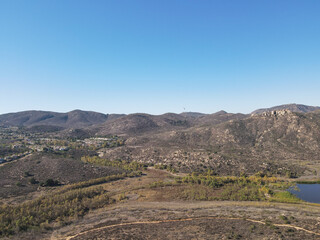 Aerial view of Bernardo Mountain in San Diego County during blue day, California, USA