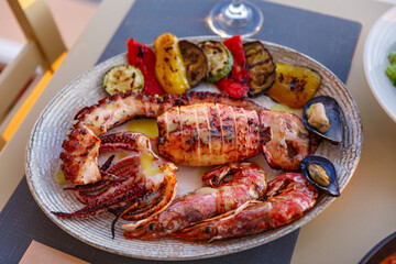 Dish with a variety of seafood