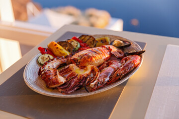 Dish with a variety of seafood